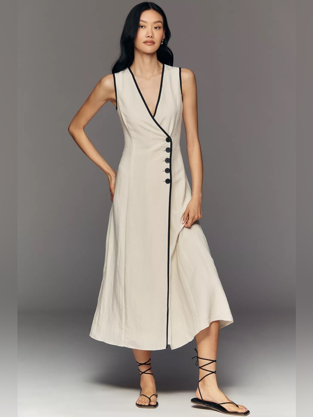 NWT Anthropologie Mare Mare Linen Asymmetric Button Midi Dress - Picture 2 of 6